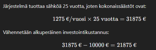 Aurinkopaneelien Kokonaissäästöt 25 vuoden aikana: 